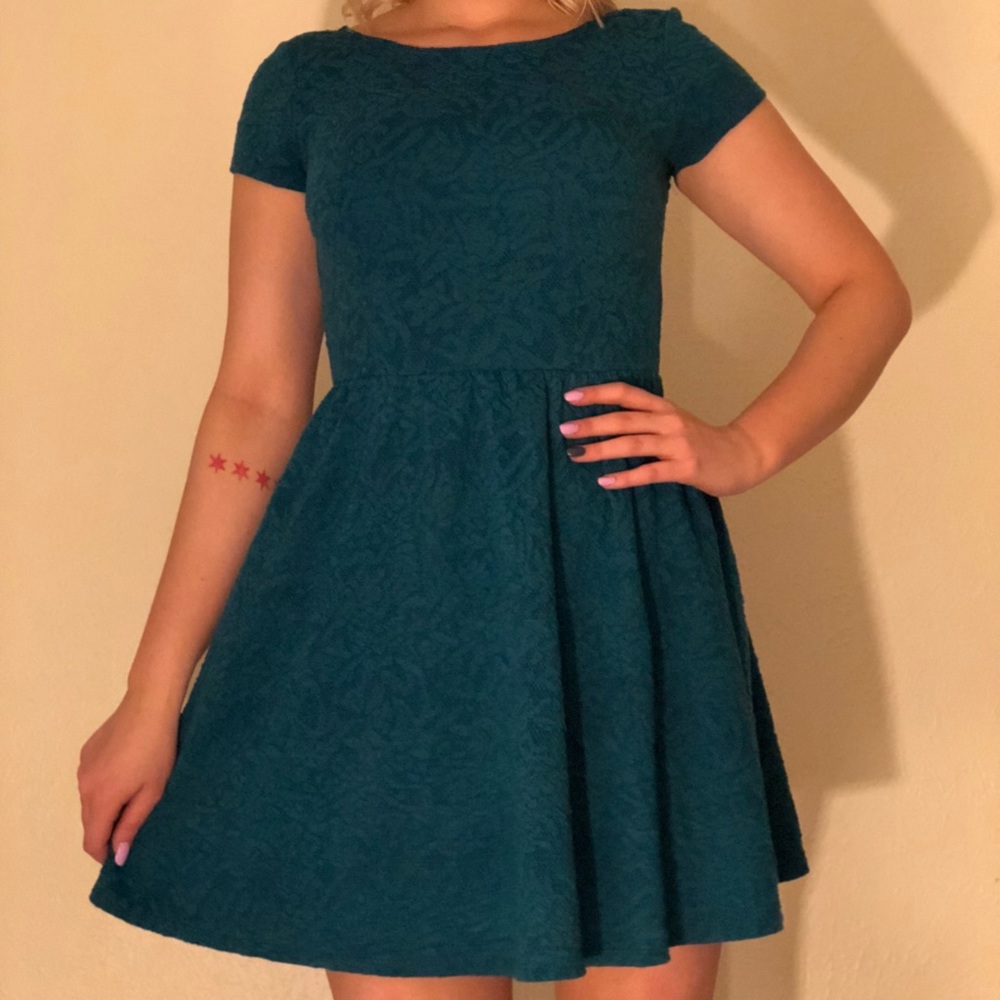 Green faux lace Skater Dress
